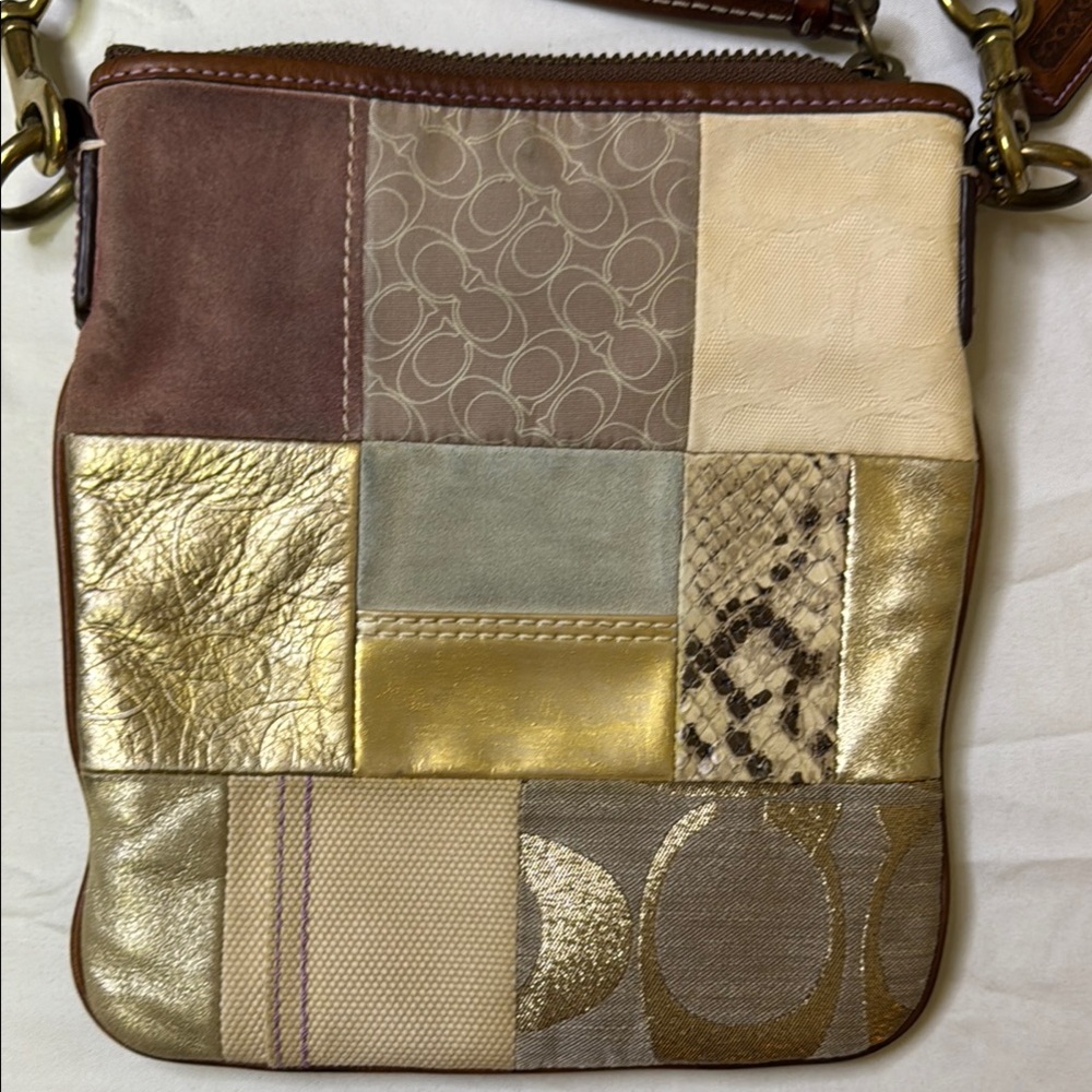 Coach Gold and Cream Crossbody Bag with Patchwork Design - has hangtag - Picture 5 of 16